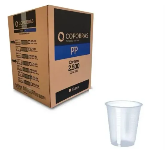 Caixa 2500 copo descartável copobras 180ml transparente