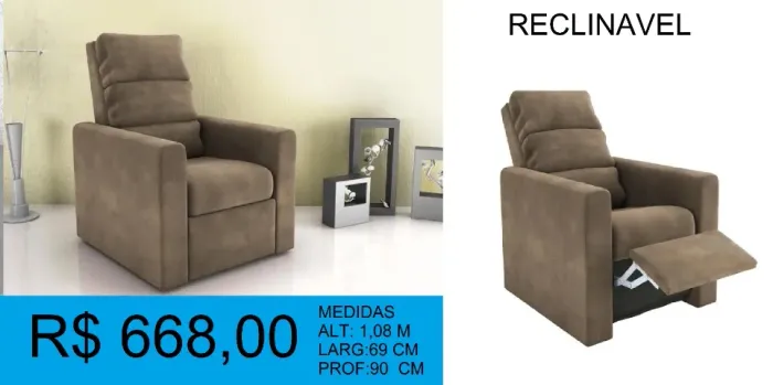 POLTRONA RECLINAVEL = RECEBA EM ATE 72H