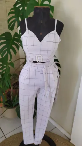 Conjunto feminino xadrez cropped e calça Tam M 