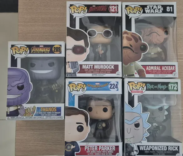Funko Pop! (Peter Parker/Matt Murdock/Rick/Thanos/Admiral Ackbar)