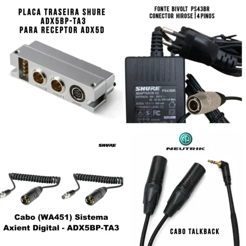 Kit completo 5 Itens Conforme Foto para o Sistema de Microfone Sem Fio SHURE ADX5D-BR 