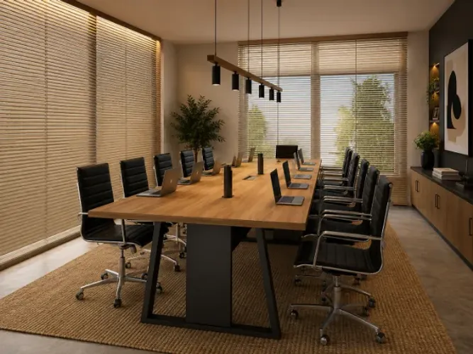 Mesa de Reunião Santoro Delluxe. 14Lugares. 3 Torres De Tomadas: L460cm x P120cm x A74cm