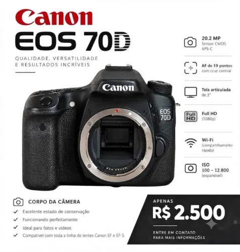 Câmara Canon EOS 70D (Corpo) - Excelente Estado e Perfeita para Fotos e Vídeos
