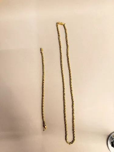 Conjunto cordão + pulseira malha palmeira ouro 18k 