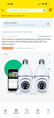 Kit 2 Câmeras Lampada De Segurança Ip Wifi Com Visão Noturna