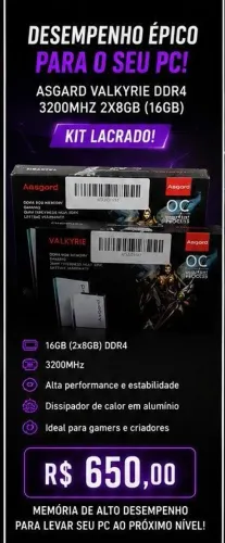 ? KIT ASGARD VALKYRIE DDR4 RGB 16GB (2x8GB) 3200MHz ? LACRADO! ?