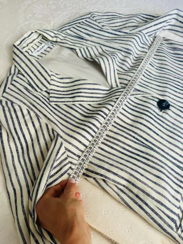 Blazer feminino vintage listrado azul e off-white tam. 46 - alfaiataria