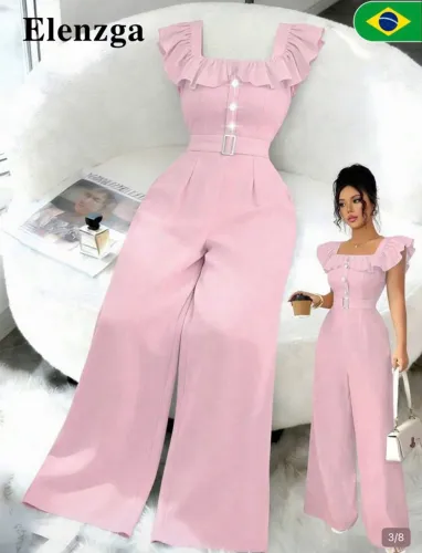 Macacão Assimétrico com Babado Feminino.