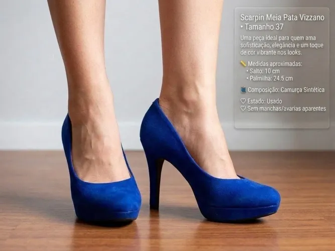 Scarpin meia pata vizzano azul 37