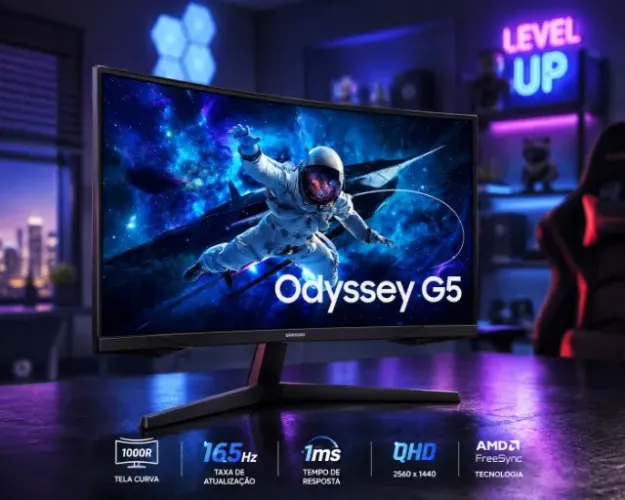 Monitor Gamer Samsung Odyssey G5 27 QuadHD 165hz Preto