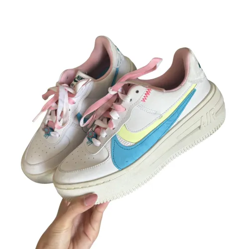 Nike Air Force 1 Platform Original Feminino 35 Branco Rosa Azul Semi Novo