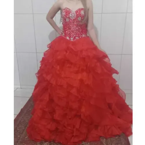 Vestido de 15 Anos Vermelho com lantejoula