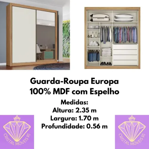 Guarda-Roupa Europa 100% MDF com Espelho (RF)