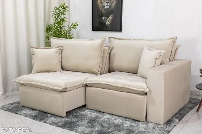 Sofá Retrátil Reclinável e Sofá Cama Rubi 2.20m Bege Até 12x - Frete Grátis 