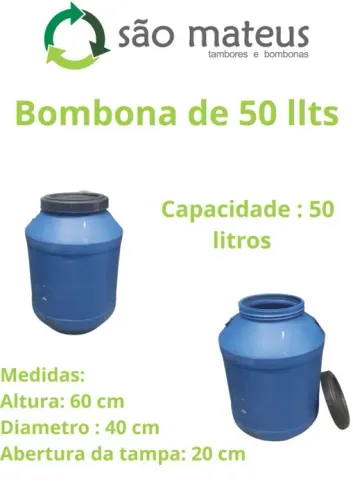 Bombona de 50 litros com tampa usada 1x