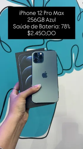 iPhone 12 Pro Max / 256GB Azul / Saúde de Bateria: 78% / Original e com Garantia / $2.450