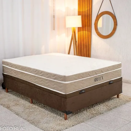 Base Baú Casal Blindado + Colchão Casal 138x188x25 Molas Ensacadas rf86