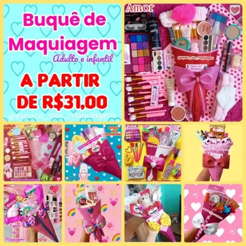Buquê de maquiagem adulto e infantil a partir de 23,00