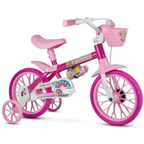 Bicicleta Infantil Aro 12 Freio Tambor 1 Marcha Cestinha C/ Rodinha Menina de 90cm a 1m