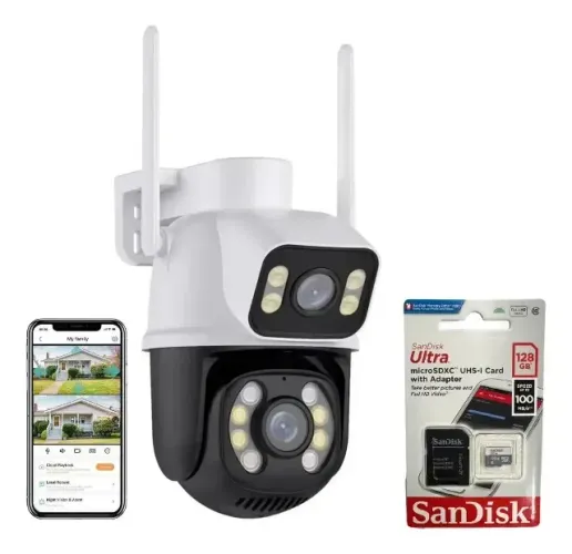 Kit Câmera IP Lente e Tela Dupla App Icsee + Cartão Sd 128gb