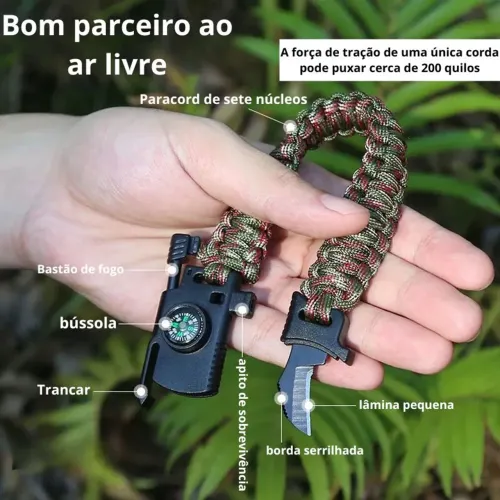 Pulseira Sobrevivência Multifuncional - Camping e Aventura
