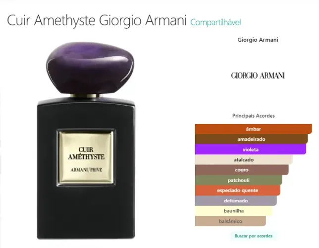 PERFUME NICHO Cuir Amethyste Giorgio Armani Compartilhável 60 ML NO FRASCO ORIGINAL