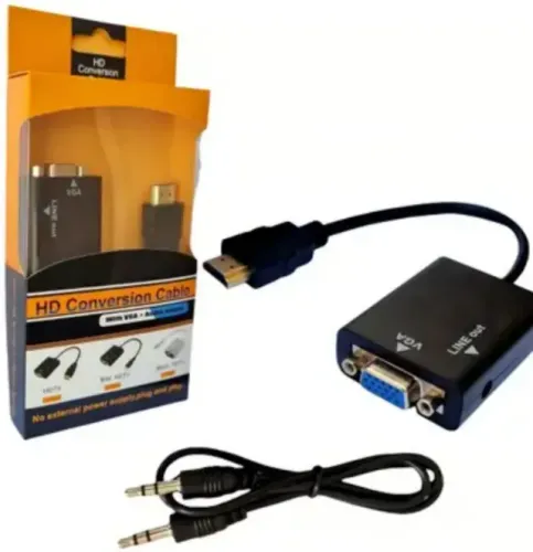 Adaptador HDMI para VGA com cabo P2