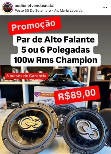 Alto Falante 6 e 5 Polegadas Triaxial 100w Rms Porta De Carro Champion Fone Veicular