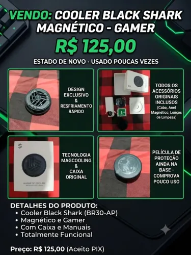 Cooler Magnético Black Shark Gamer - Estado de Novo na Caixa