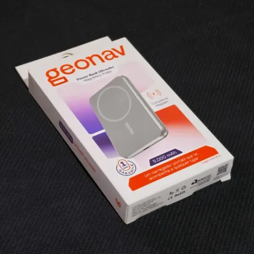 Power Bank Geonav 5.000mAh MagSafe Ultraslim - Prateado (Novo, Lacrado)