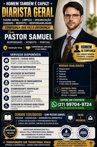 Diarista 24 Horas - Acompanhante Hospital 24 Horas, Residência,Cuidador Faxina Geral