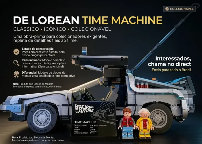 DELOREAN TIME MACHINE - Bloco de Montar tipo LEGO CLÁSSICO ICÔNICO COLECIONÁVEL