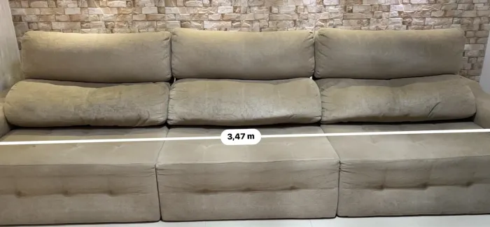 Sofá 6 lugares Retrátil Reclinável Suede cor Bege/Capuccino