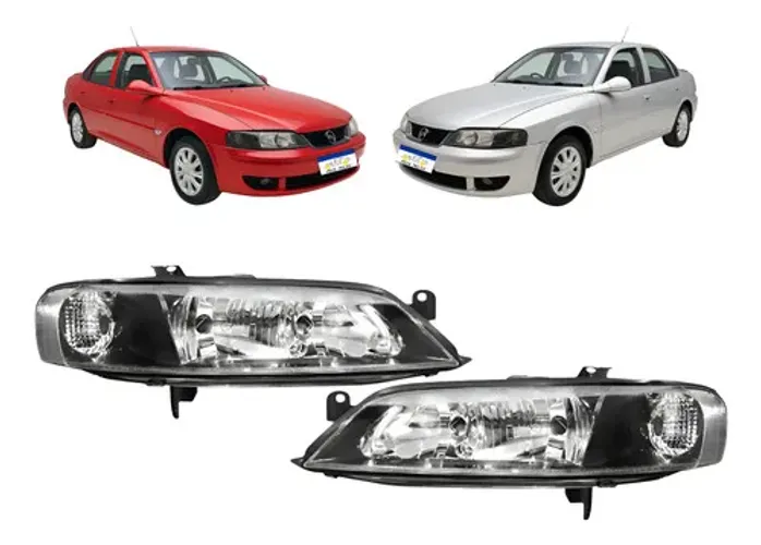 Farol Manual Vectra 1999 A 2005 Par Mascara Negra Foco Duplo Ambos Lados