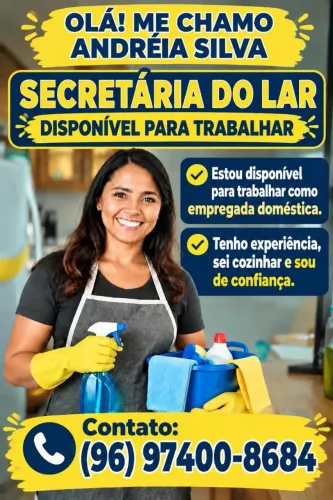 Olá, Estou Disponível para trabalhar como Empregada doméstica 