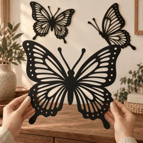 Kit 3 Quadros Decorativos Mdf Borboletas Vazadas Para Parede
