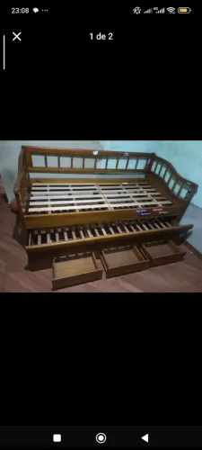 Cama solteiro madeira+ cama auxiliar