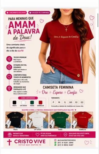 Camiseta Feminina Cristã Ore Espere Confie
