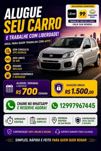 Aluguel de carro 99 e Uber 