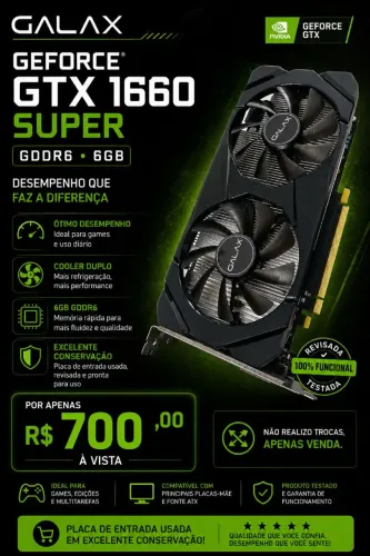 Vendo Placa de Vídeo GeForce GTX 1660 Super