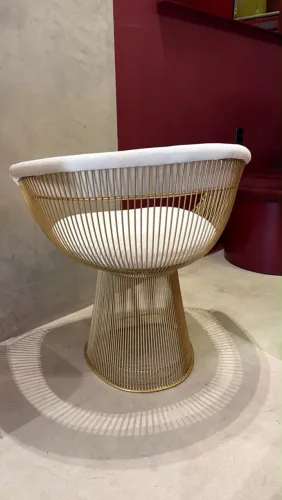 Poltrona platner 100% inox dourado fosco tecido 