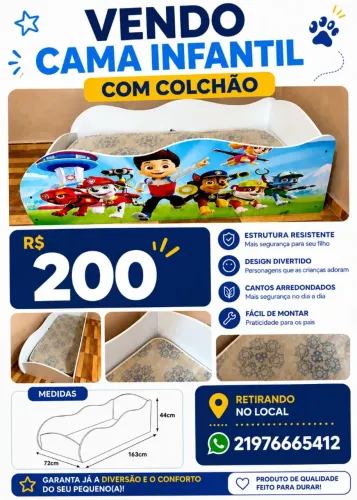 Cama de menino infantil com colchão