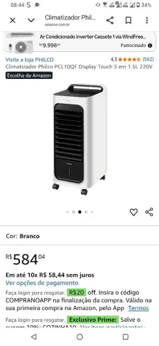 Climatizador Philco quente e frio