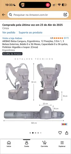 Bolsa canguru ergonômico