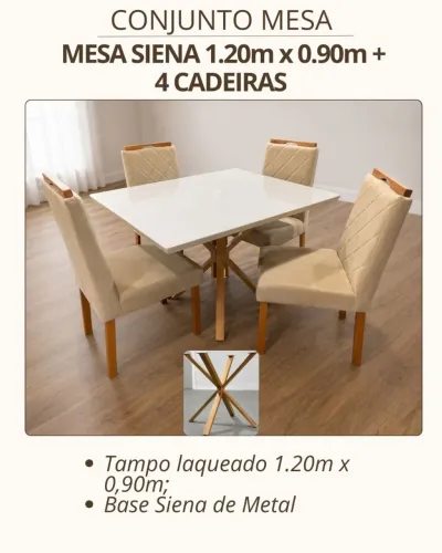Mesa de Jantar elegante com 4 cadeiras de 1.20m