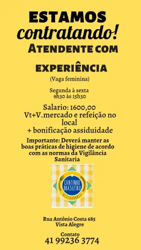 Atendente para restaurante vaga feminina