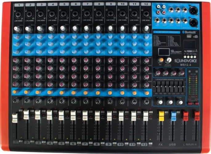 MESA DE SOM NOVA SOUNDVOICE MS-12.4 EUX 4 AUXILIARES