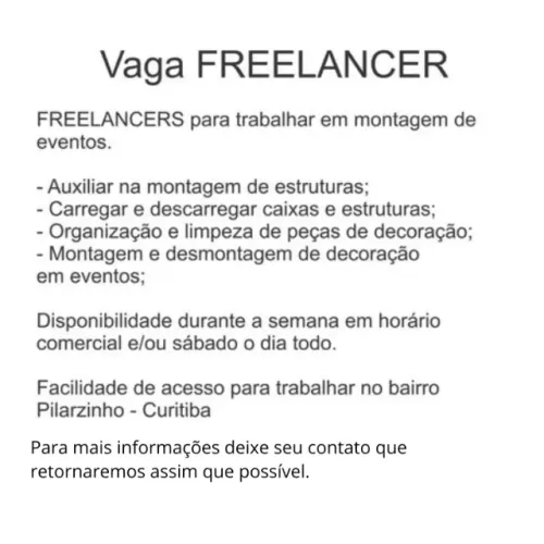 Vagas para FreeLancer em eventos