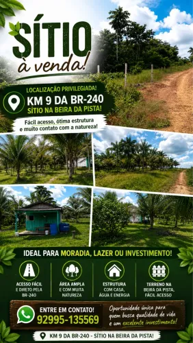 Sítio à Venda no Km 9 da BR-240 - Beira da Pista, com Casa e Energia