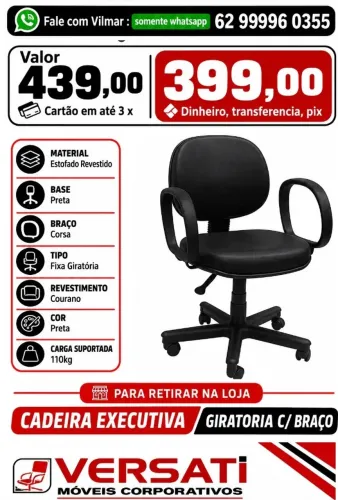Cadeira giratoria de escritorio executiva c/ braço (novo )
